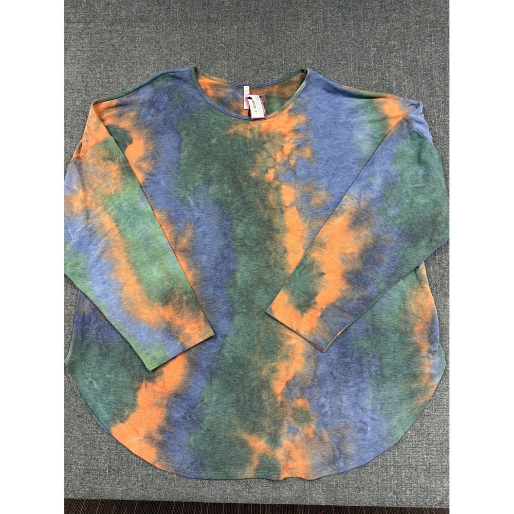 Here And Now Women 5X Tie Dye Knit Top Blue Orange Green Long Sleeve T0687X